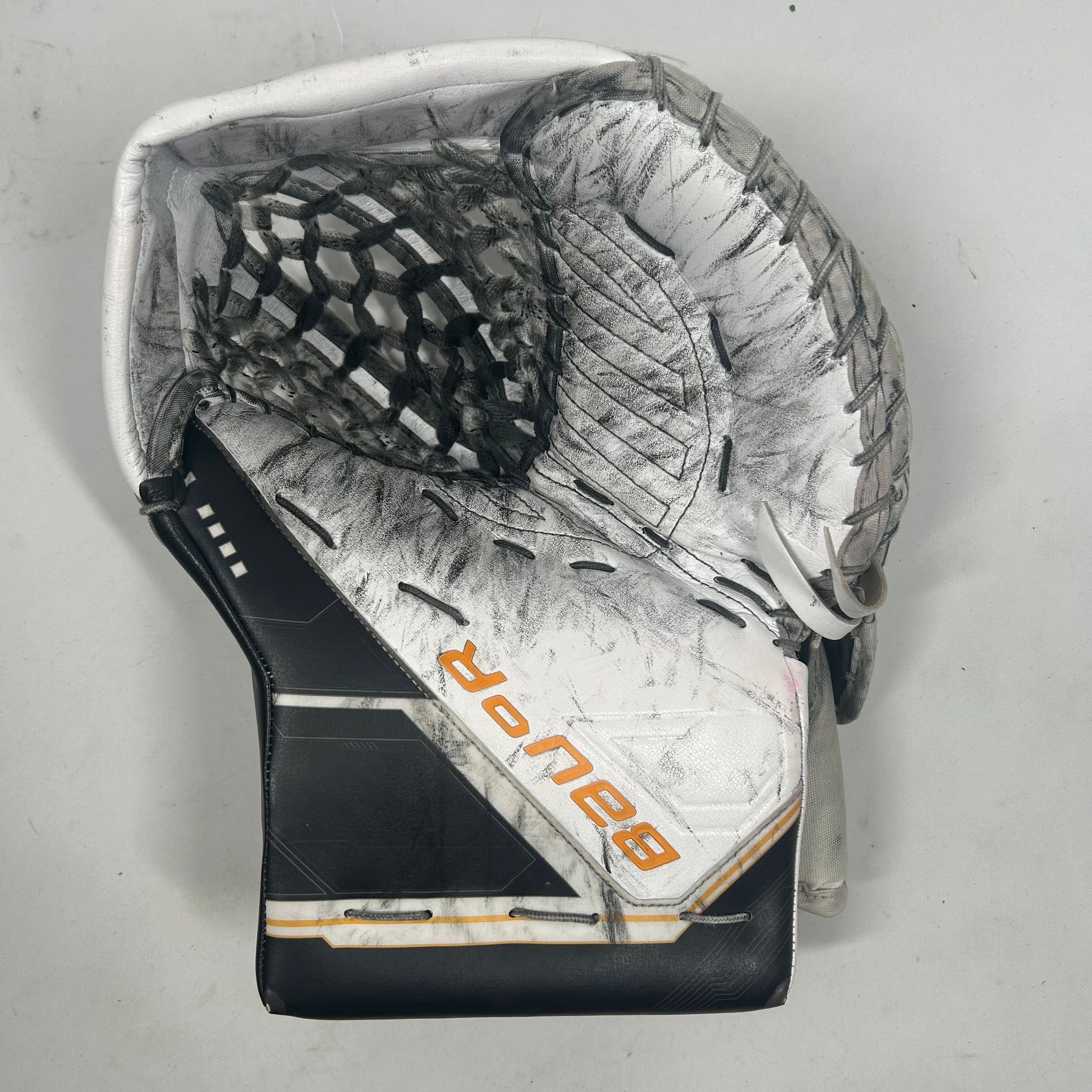 Bauer Supreme Mach - Gant de gardien de but Pro Stock d'occasion (blanc/bleu marine)
